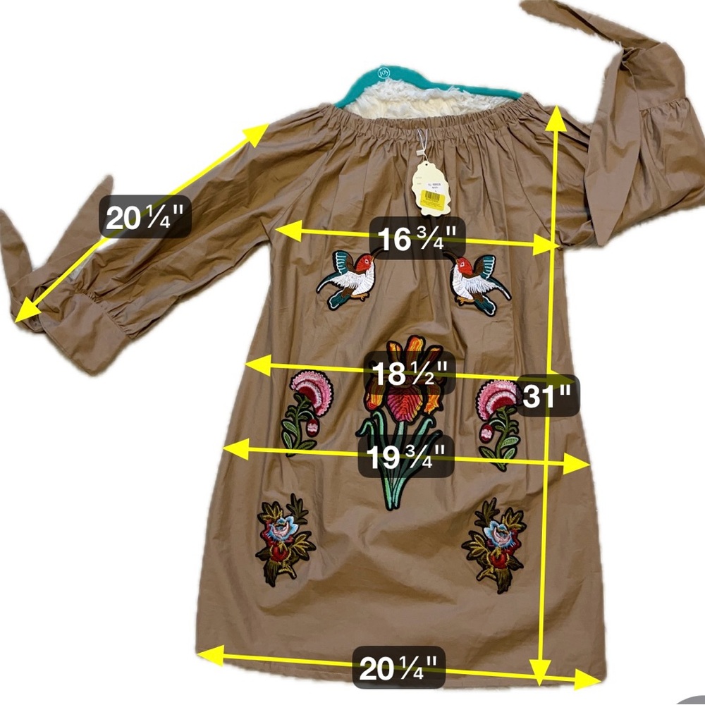 Velzera Gold Embroidered Tunic Dress Floral Birds Boho Peasant Artisan Large - Picture 4 of 8